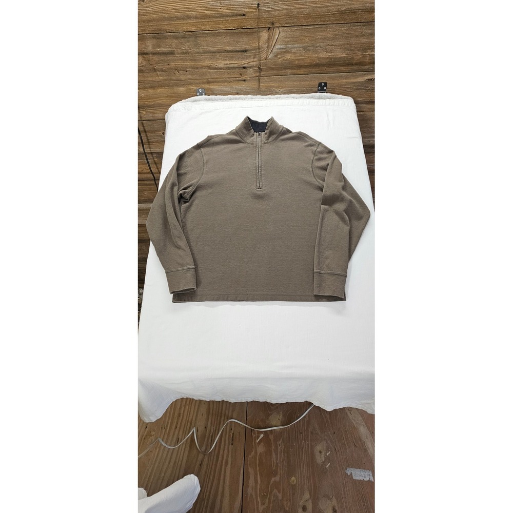 Mens Brown Quarter Zip Pullover Long Sleeve Mock Neck Knit Sweater Size Large